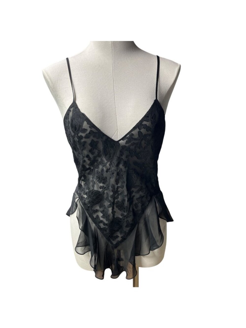 Fantaisies By Morgan Taylor Black Sheer Floral Lace Babydoll Lingerie Medium 41q